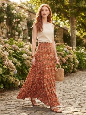 LuLaRoe Orange, Red, Olive, and Black Geometric Maxi Skirt (M)